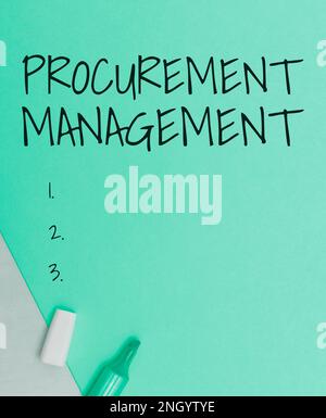 Légende conceptuelle gestion des achats. Aperçu de l'entreprise achat de biens et de services à partir de sources externes Banque D'Images