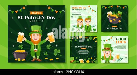 Happy St Patricks Day social Media Post Flat dessin animé des modèles Illustration Illustration de Vecteur