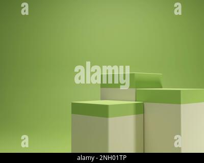 3D socle rectangulaire ou podium vert blanc minimal pour l'affichage des produits sur fond vide. 3D maquette Banque D'Images