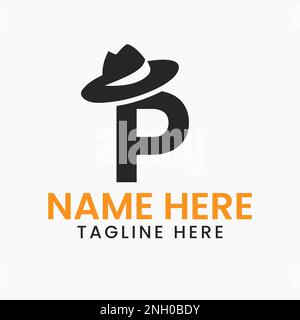 Letter P Gentlemen Hat logo Design concept avec Cowboy Hat Icon Template Illustration de Vecteur