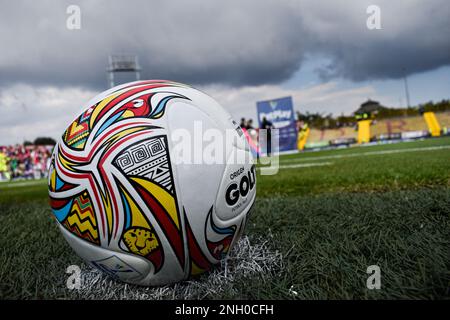 Un gros plan du ballon officiel de BetPlay Dimayor pendant le match de la Ligue de BetPlay Dimayor entre Santa Fe vs Equidad dans le stade Techo à Bogota, Colombie sur 19 février 2023. Photo de: Cristian Bayona/long Visual Press Banque D'Images