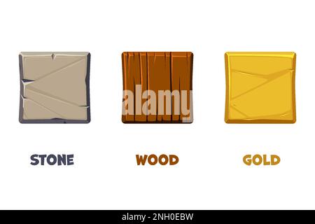 Modèle d'icône d'application avec différentes textures. Icônes en pierre, bois et or Illustration de Vecteur