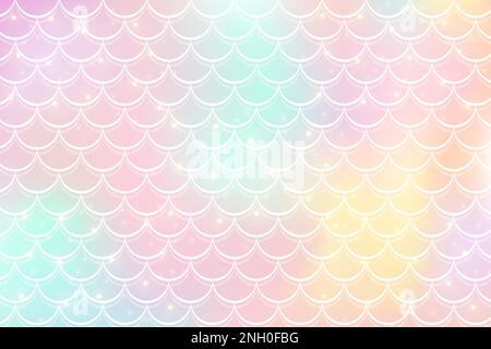 Arrière-plan holographique de Mermaid dans un style fantaisie avec des balances. Texture de dégradé rose licorne. Fond vectoriel de kawaii de poisson de mer. Illustration de Vecteur