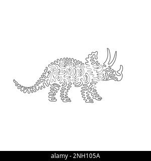 Dessin continu d'une ligne de trois cornes sur la tête. Une seule ligne modifiable vecteur illustration de triceratops avait de grandes cornes Illustration de Vecteur