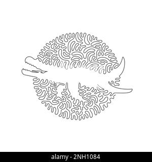 Courbe continue dessin d'une ligne de mosasaurs long museau art abstrait Illustration vectorielle de trait modifiable à une seule ligne des requins terrestres des mers anciennes Illustration de Vecteur