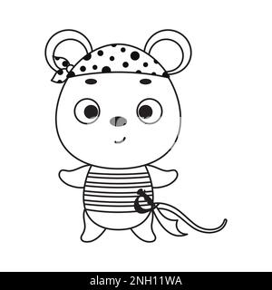 Page de coloriage mignonne petite souris pirate. Livre de coloriage pour enfants. Activité éducative pour les enfants d'âge préscolaire et les tout-petits avec un animal mignon. Vecteur Illustration de Vecteur