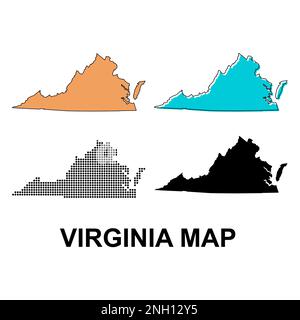 Ensemble de forme de carte de Virginie, états-unis d'amérique. Illustration vectorielle de l'icône de concept plat . Illustration de Vecteur