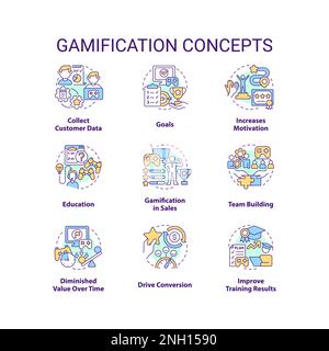 Jeu d'icônes de concept de gamification Illustration de Vecteur