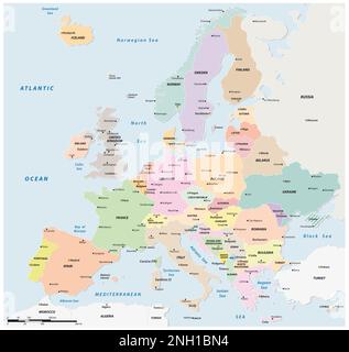 Carte vectorielle politique colorée des États européens Banque D'Images