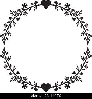 Couronne fleurie avec coeur (cercle floral). Illustration vectorielle. Illustration de Vecteur