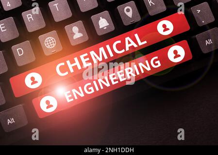 Légende du texte Présentation du génie chimique, mot pour le développement de choses traitant de l'application industrielle de la chimie Banque D'Images
