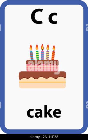 Flashcard alphabet pour les enfants avec la lettre c du gâteau Illustration de Vecteur