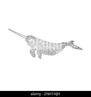 Un seul dessin au trait de l'art abstrait narval Dessin de ligne continue dessin vectoriel illustration de beau narval avec long tusk Illustration de Vecteur