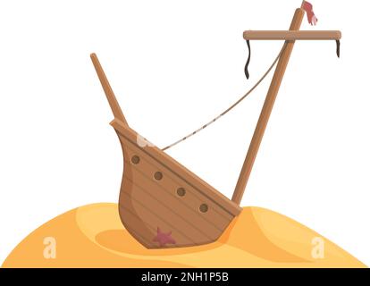 Bateau de naufrage de voile icône vecteur de dessin animé. Vieux bateau. Épave de l'océan Illustration de Vecteur