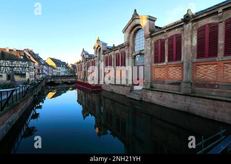 La construction du marché couvert à l'intérieur, la ville de Colmar, en Alsace, Alsace, France, Europe Banque D'Images