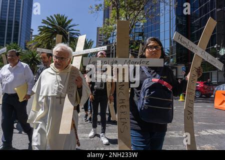 Non exclusif : 19 février 2023, Mexico. Mexique: Familles et amis des 65 mineurs de carbone qui sont morts d'une explosion, à la suite de l'accumulation Banque D'Images