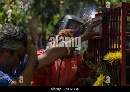 Non exclusif : 19 février 2023, Mexico. Mexique: Familles et amis des 65 mineurs de carbone qui sont morts d'une explosion, à la suite de l'accumulation Banque D'Images