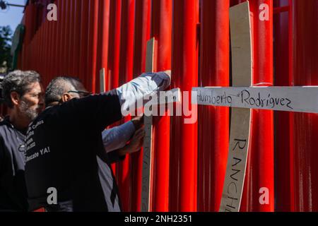 Non exclusif : 19 février 2023, Mexico. Mexique: Familles et amis des 65 mineurs de carbone qui sont morts d'une explosion, à la suite de l'accumulation Banque D'Images