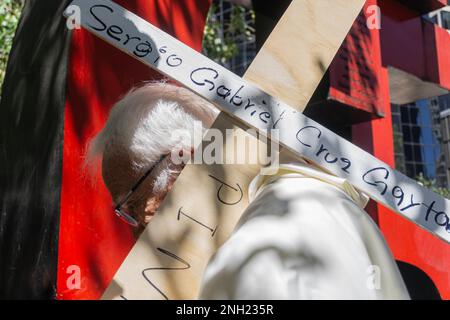 Non exclusif : 19 février 2023, Mexico. Mexique: Familles et amis des 65 mineurs de carbone qui sont morts d'une explosion, à la suite de l'accumulation Banque D'Images