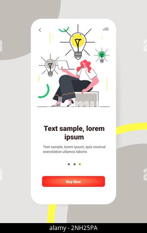 femme d'affaires travaillant sur ordinateur portable femme d'affaires avec lampe de brainstorming créatif big idée concept Illustration de Vecteur
