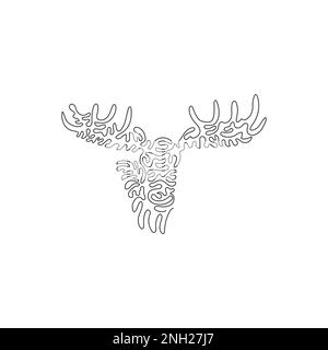 Un seul tourbillon ligne continue dessin de l'art abstrait de l'orignal mignon Dessin en ligne continue dessin vectoriel illustration de magnifiques bois d'orignal Illustration de Vecteur