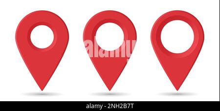 Icônes de géolocalisation réalistes en rouge sur fond blanc. Illustration de Vecteur