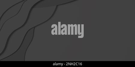 Arrière-plan abstrait de texture de papier noir. Composition minimale du style de coupe de papier avec des couches de formes géométriques et de lignes en noir monochrome. Haut Banque D'Images