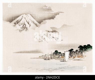 Vue sur le Mont Fuji par Kōno Bairei (1844-1895). Amélioration numérique de notre propre édition originale de Bairei Gakan en 1913. Banque D'Images