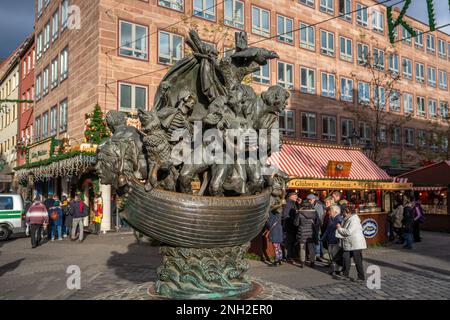 Navire de Fools (Das Narrenschiff) Sculpture - Nuremberg, Bavière, Allemagne Banque D'Images