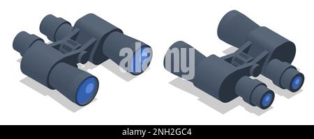 Icône binoculaire isométrique. Vieilles jumelles sur fond blanc Illustration de Vecteur