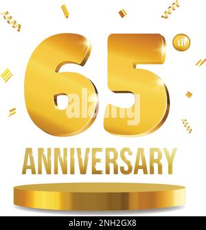 Célébration anniversaire 3D numéros composition dorée 65 ans vecteur réaliste Illustration de Vecteur