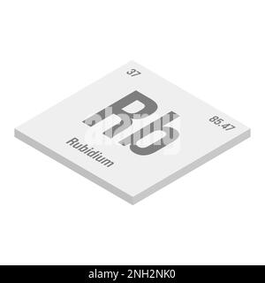 Rubidium, Rb, gris 3D illustration isométrique de l'élément de table périodique avec nom, symbole, numéro atomique et poids. Métal alcalin à diverses utilisations industrielles, comme dans certains types de verre, et comme composant de certains types de feux d'artifice. Illustration de Vecteur