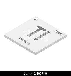 Thallium, Tl, gris 3D illustration isométrique de l'élément de table périodique avec nom, symbole, numéro atomique et poids. Métal post-transition avec diverses utilisations industrielles, comme dans certains types d'imagerie médicale et comme composant dans certains types de verre. Illustration de Vecteur