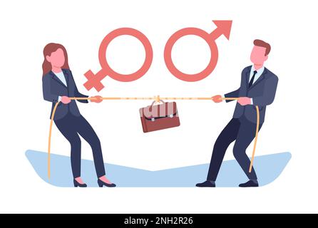 Confrontation des affaires entre les hommes et les femmes. Féminisme au pouvoir. Égalité des sexes. Corde de traction de l'employé. Rivalité masculine et féminine. Le défi du remorqueur de guerre Illustration de Vecteur