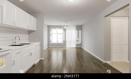 cuisine et salon appareils blancs dans le concept de chambre vide rendu Banque D'Images