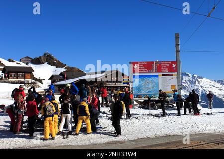 Neige d'hiver sur la station de ski de Grindelwald, Alpes Suisses, Jungfrau - Aletsch, Valais, Suisse, Europe Banque D'Images