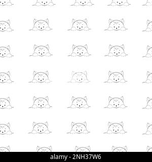 Joli chaton en style art de ligne sans couture motif, visage de chaton et pattes avant Illustration de Vecteur