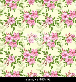 Motif aquarelle fleuri avec fleur de cerisier rose pour cadeaux de vacances, tissus imprimés, invitations, scrapbooking numérique, textiles en tissu, mode, inv Banque D'Images