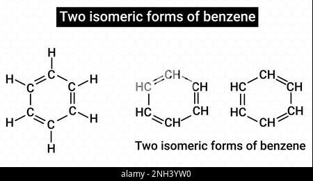 Composés aromatiques : un ou plusieurs anneaux composés d'atomes de carbone contiennent des liaisons doubles et simples alternatives. Illustration de Vecteur