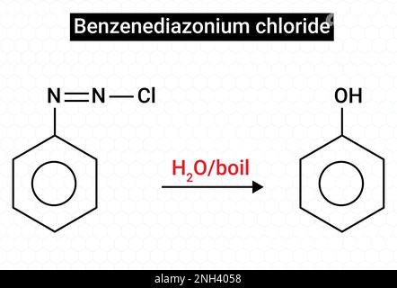 Le chlorure de benzènediazonium peut être converti en phénol en le traitant avec H2O, chaleur Illustration de Vecteur