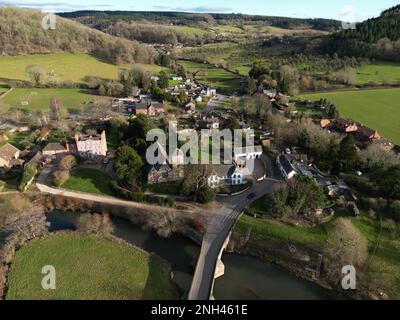 Mordiford Herefordshire UK vue aérienne du village rural à côté de la rivière Lugg vue en février 2023 Banque D'Images
