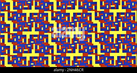 Texture jaune bleu rouge. Formes rectangulaires carrées. Fond approprié pour la carte de vœux des enfants. 3d rendu. Banque D'Images