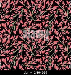 Abstrait rouge ou rose feuilles brindilles automne sans couture motif aquarelle Banque D'Images