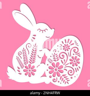 Gabarit pour découpe au laser. Lapin de Pâques avec un œuf. Vecteur Illustration de Vecteur