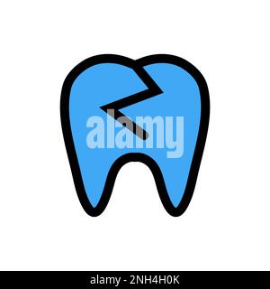 Ligne d'icône de dent brisée isolée sur fond blanc. Icône fine et plate noire sur un style moderne. Symbole linéaire et contour modifiable. Simple et pixel Illustration de Vecteur