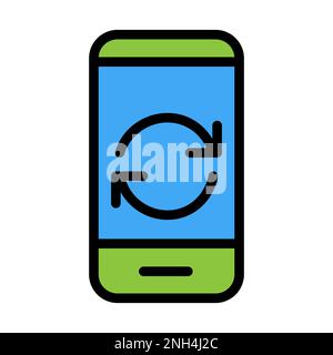 Ligne d'icône de smartphone Sync isolée sur fond blanc. Icône fine et plate noire sur un style moderne. Symbole linéaire et contour modifiable. Simple et pi Illustration de Vecteur