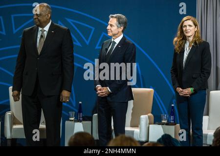 Le secrétaire à la Défense Lloyd J. Austin III, le secrétaire d'État Antony J. Blinken et Samantha Powers, Samantha Power, administrateur de l'Agence des États-Unis pour le développement international Banque D'Images