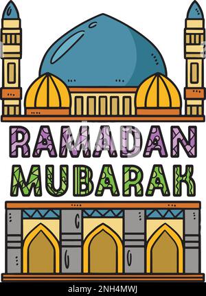 Dessin animé de Ramadan Mubarak Clipart coloré Illustration de Vecteur