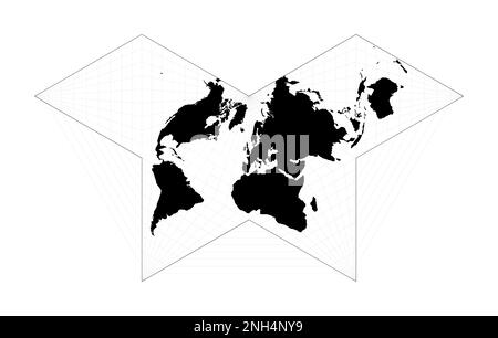 Carte de l'illustration du monde. Projection de papillon Collignon. Plan de la carte géographique mondiale avec des lignes de graticlue. Illustration vectorielle. Illustration de Vecteur