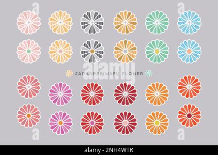 Ensemble d'icônes de fleur mignonne à carreaux colorés. Illustration vectorielle isolée sur un fond gris. Illustration de Vecteur